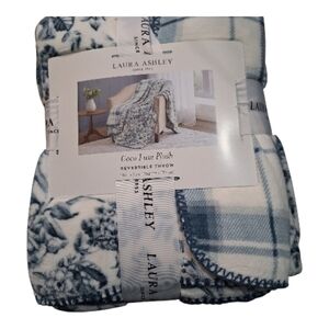 Laura Ashley Cozy Blue and Cream Plush Throw